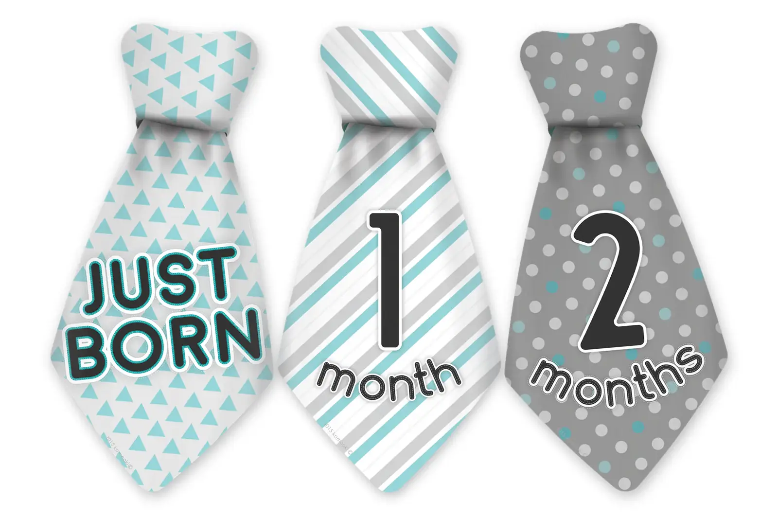 Close-up of blue, turquoise, and gray necktie stickers