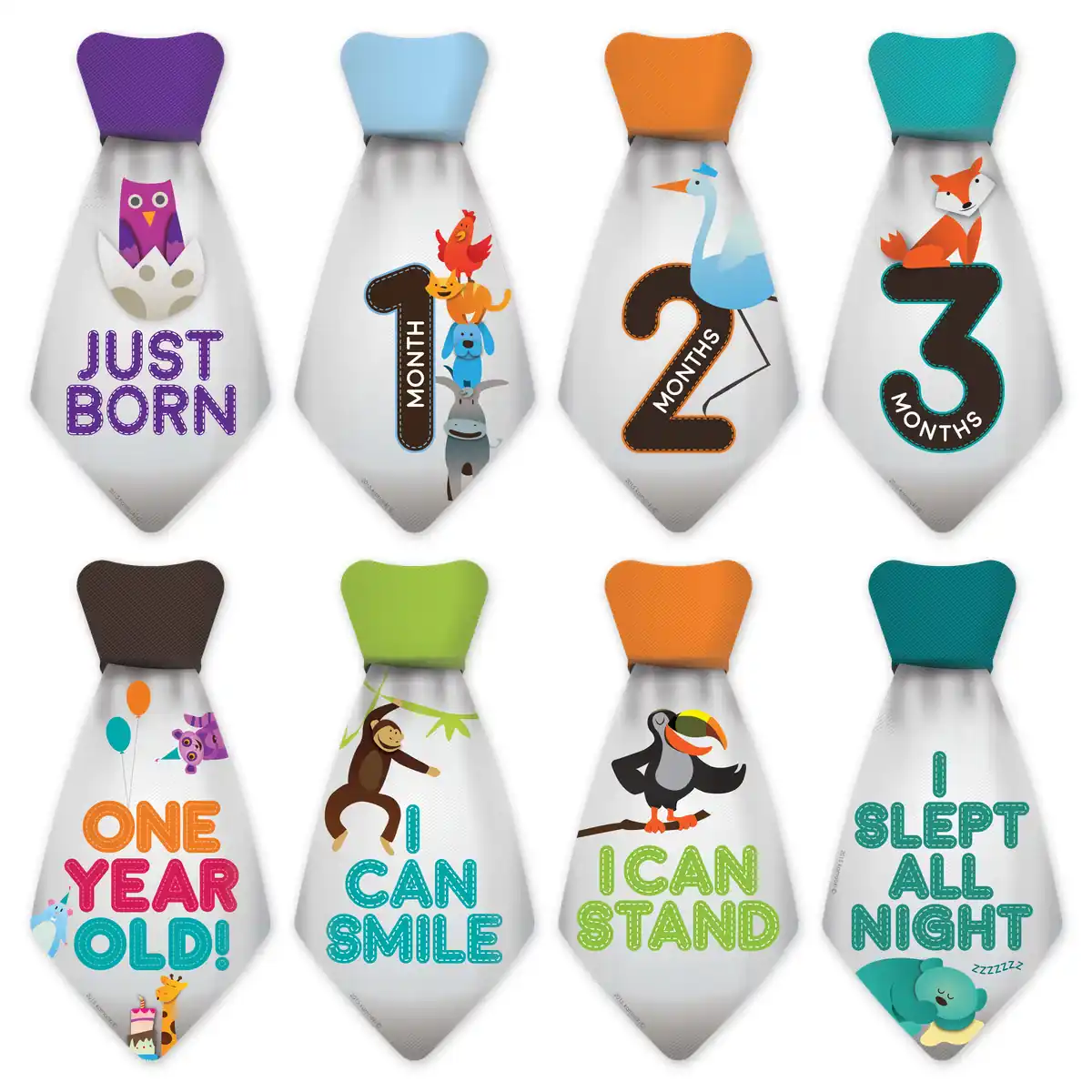 Happy Animals monthly necktie onesie stickers